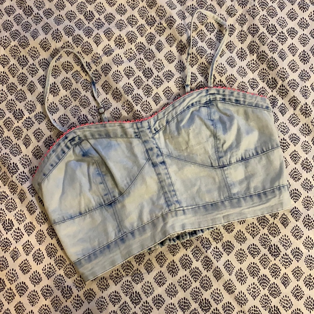 American Eagle Outfitters Light Blue Denim Bustier Crop Top